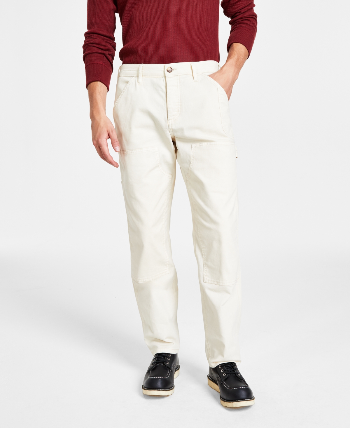 Men's Workwear Straight-Fit Garment-Dyed Tapered Carpenter Pants, Created for Macy's - Ecru