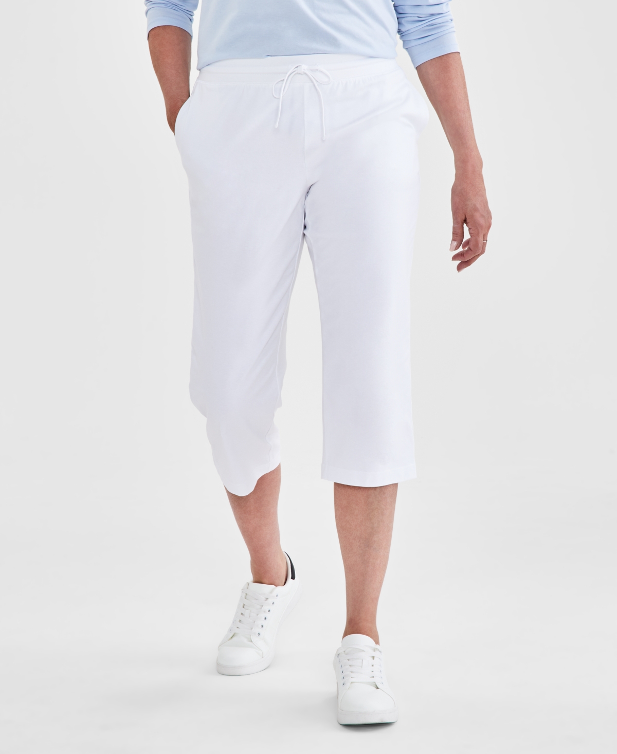 Style & Co Petite Solid-knit Mid-rise Capri Pants, Created For Macy's In Bright White