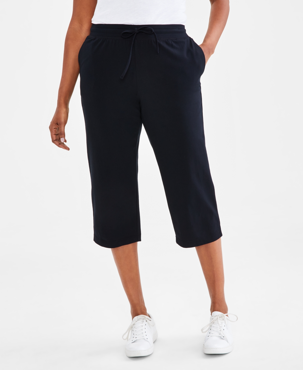 Style & Co Petite Solid-knit Mid-rise Capri Pants, Created For Macy's In Deep Black