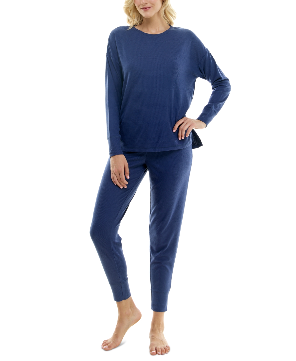 Women's 2-Pc. Waffle-Knit Jogger Pajamas Set - Gray Blue