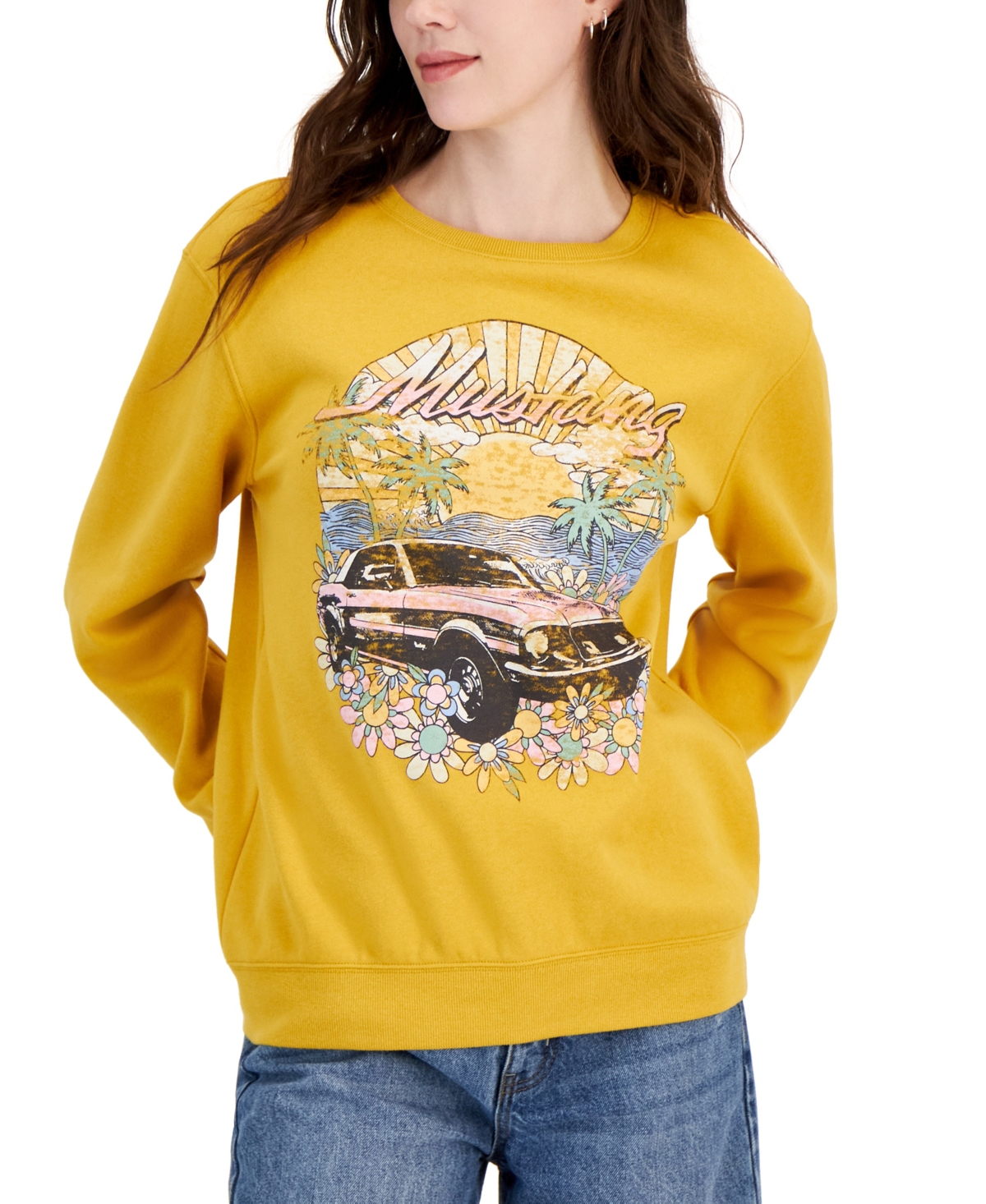 Love Tribe Juniors' Mustang Crewneck Sweatshirt In Honey Gold