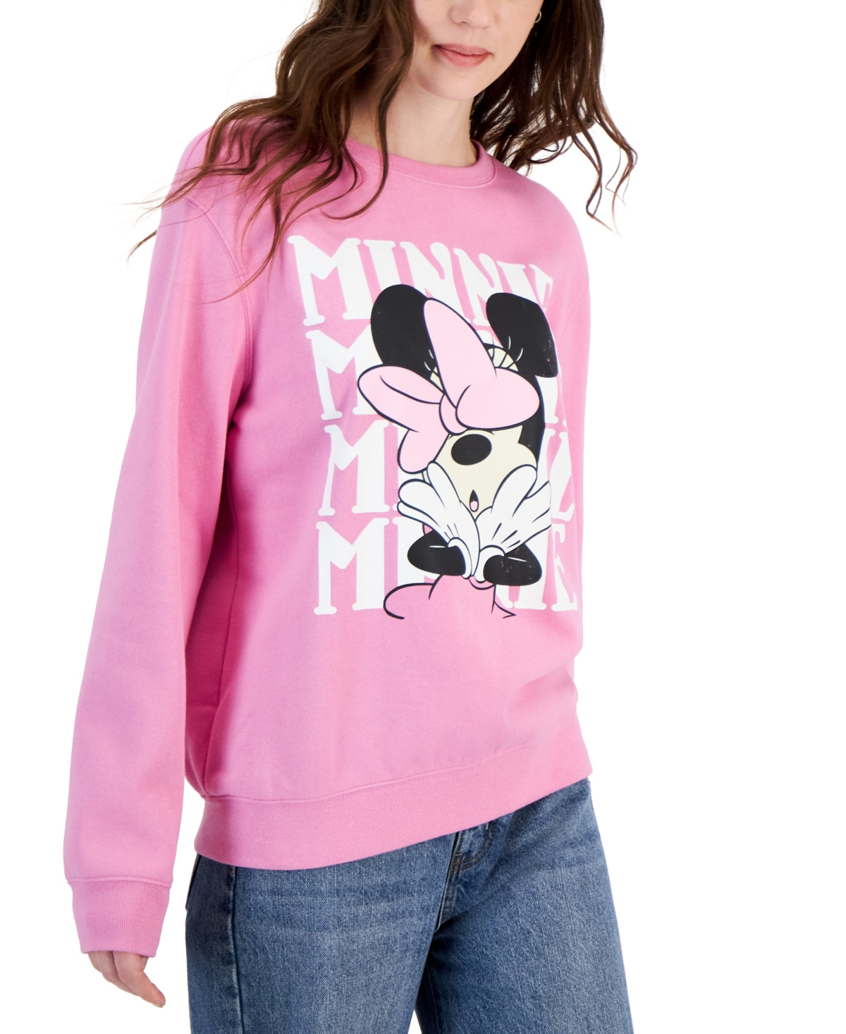 Shop Disney Juniors' Minnie Mouse Crewneck Sweatshirt In Pink