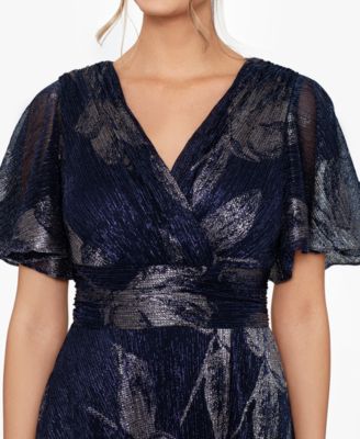 Petite Foil-Print Flutter-Sleeve Maxi Dress