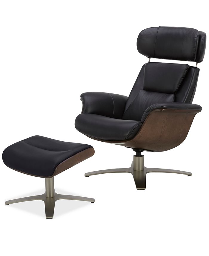 Furniture Janer Leather Swivel Chair & Ottoman Set, Created for Macy's