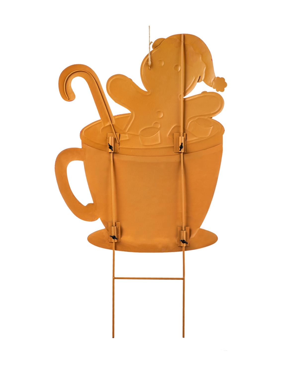 Glitzhome H Metal Gingerbread Man in Coffee Mug Yard Stake