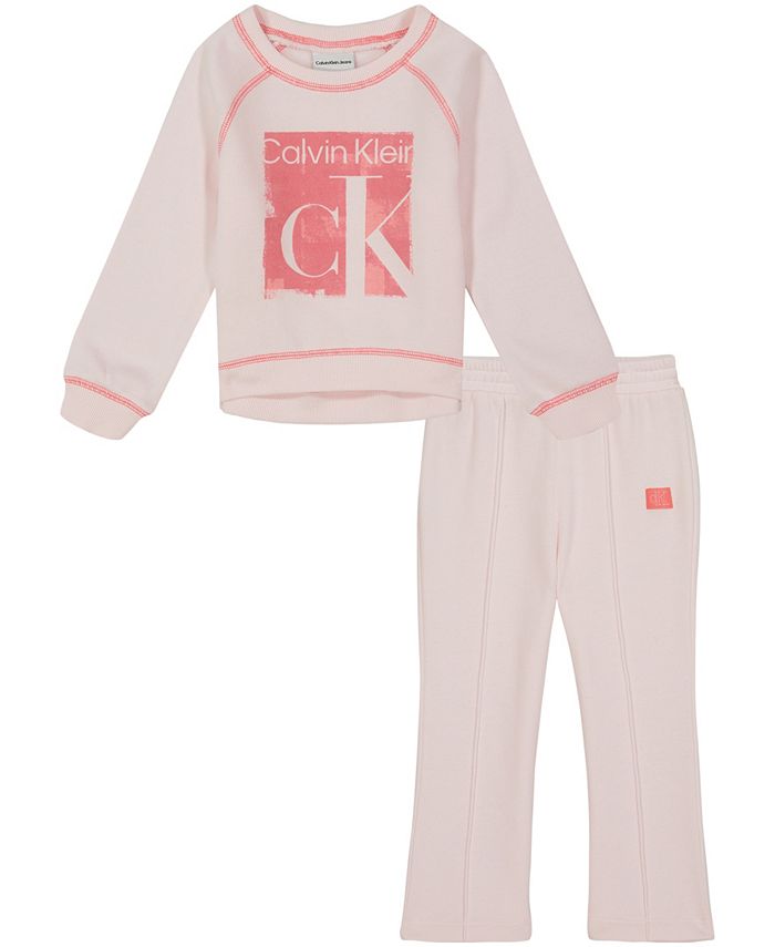 Calvin Klein Baby Girls Flocked Logo Fleece Crewneck Top and Flare Leg ...