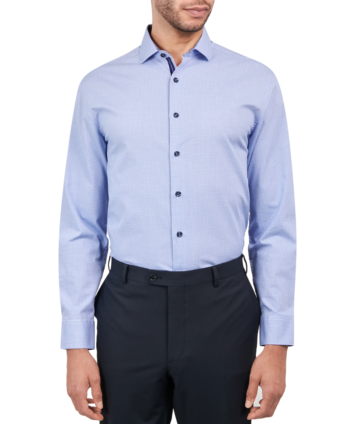 Men's Regular-Fit Gingham Dot Dress Shirt - Lt Blue