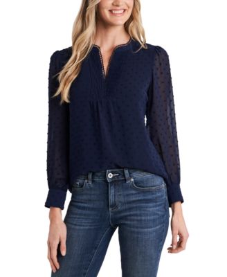 CeCe - Long-Sleeve Clip-Dot Top