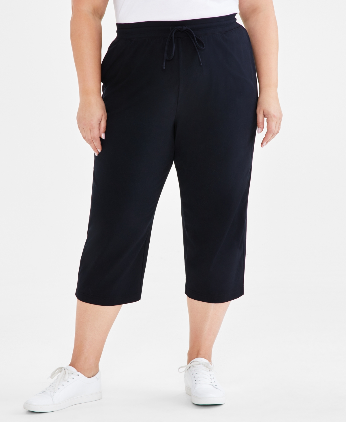 Style & Co Plus Size Knit Pull-on Capri Pants, Created For Macy's In Deep Black