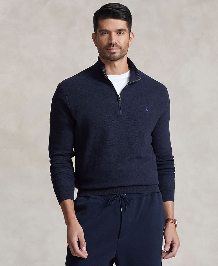Polo Ralph Lauren Men's Big & Tall Mesh-Knit Cotton Quarter-Zip Sweater ...