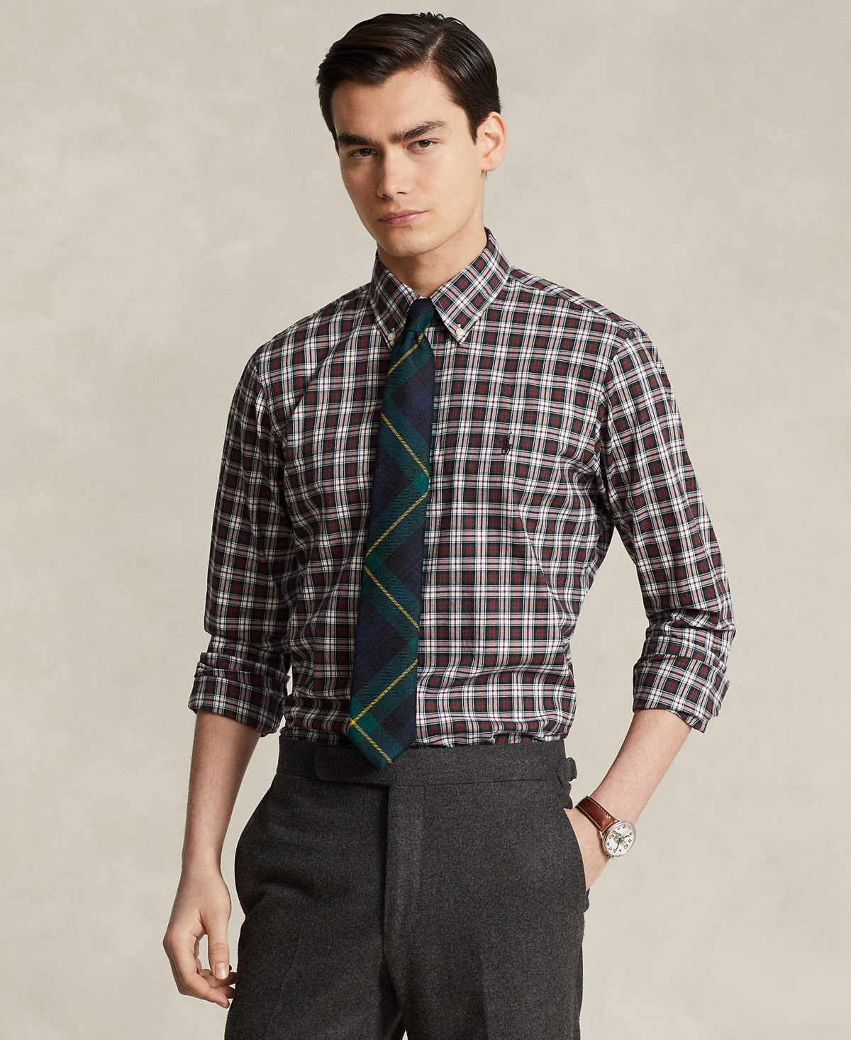 Classic fit top plaid twill shirt