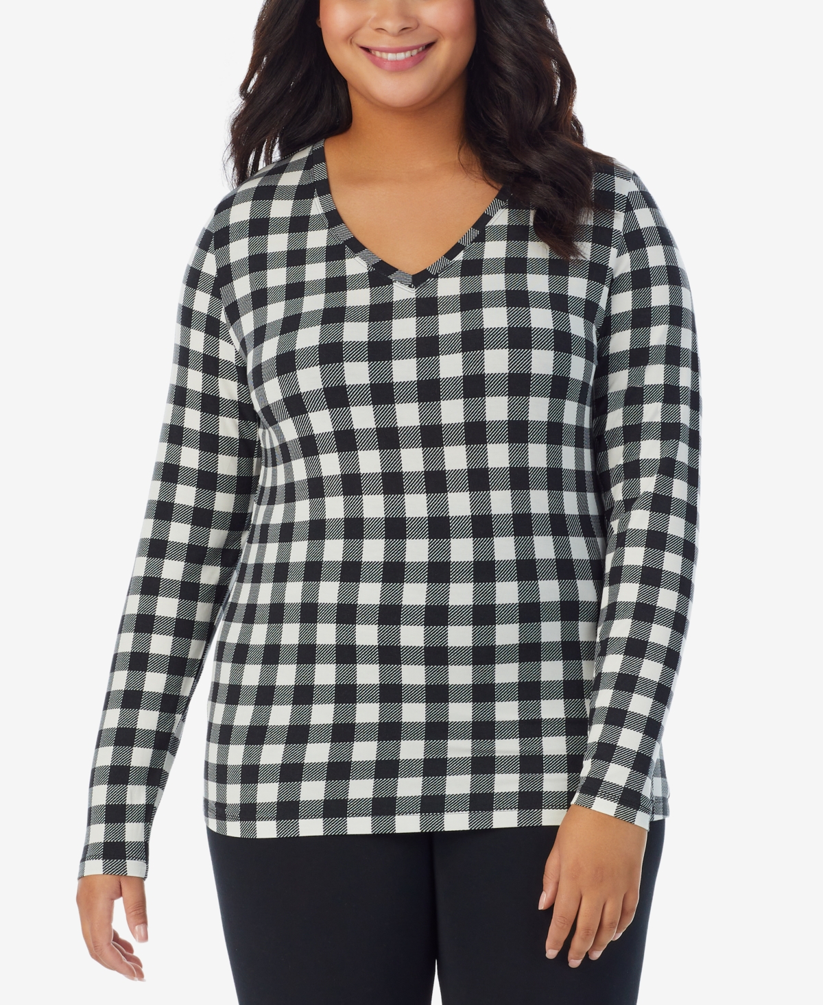 Cuddl Duds Plus Size Softwear Long-sleeve V-neck Top In Navy Blazer