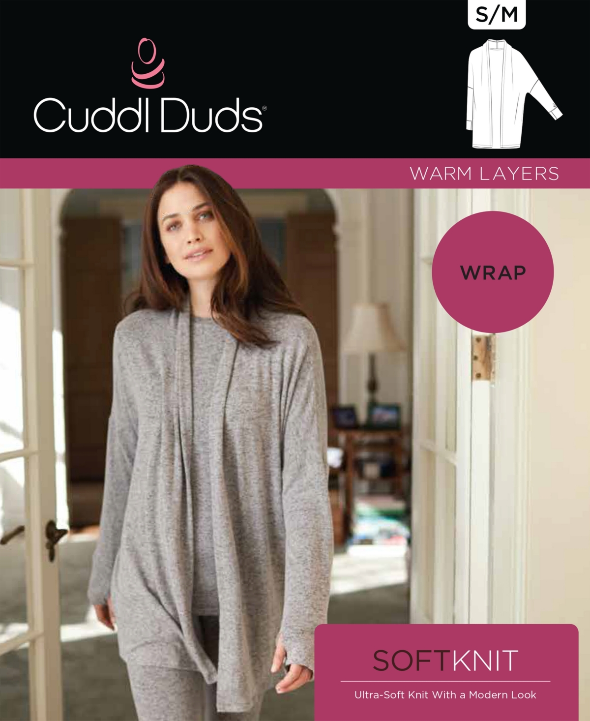 Shop Cuddl Duds Cuddle Duds Plus Size Soft Knit Open-front Wrap In Marled Grey
