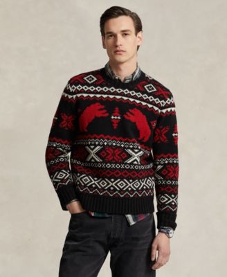 폴로 랄프로렌 Polo Ralph Lauren Mens Polar Bear Fair Isle Wool Sweater,Black Combo