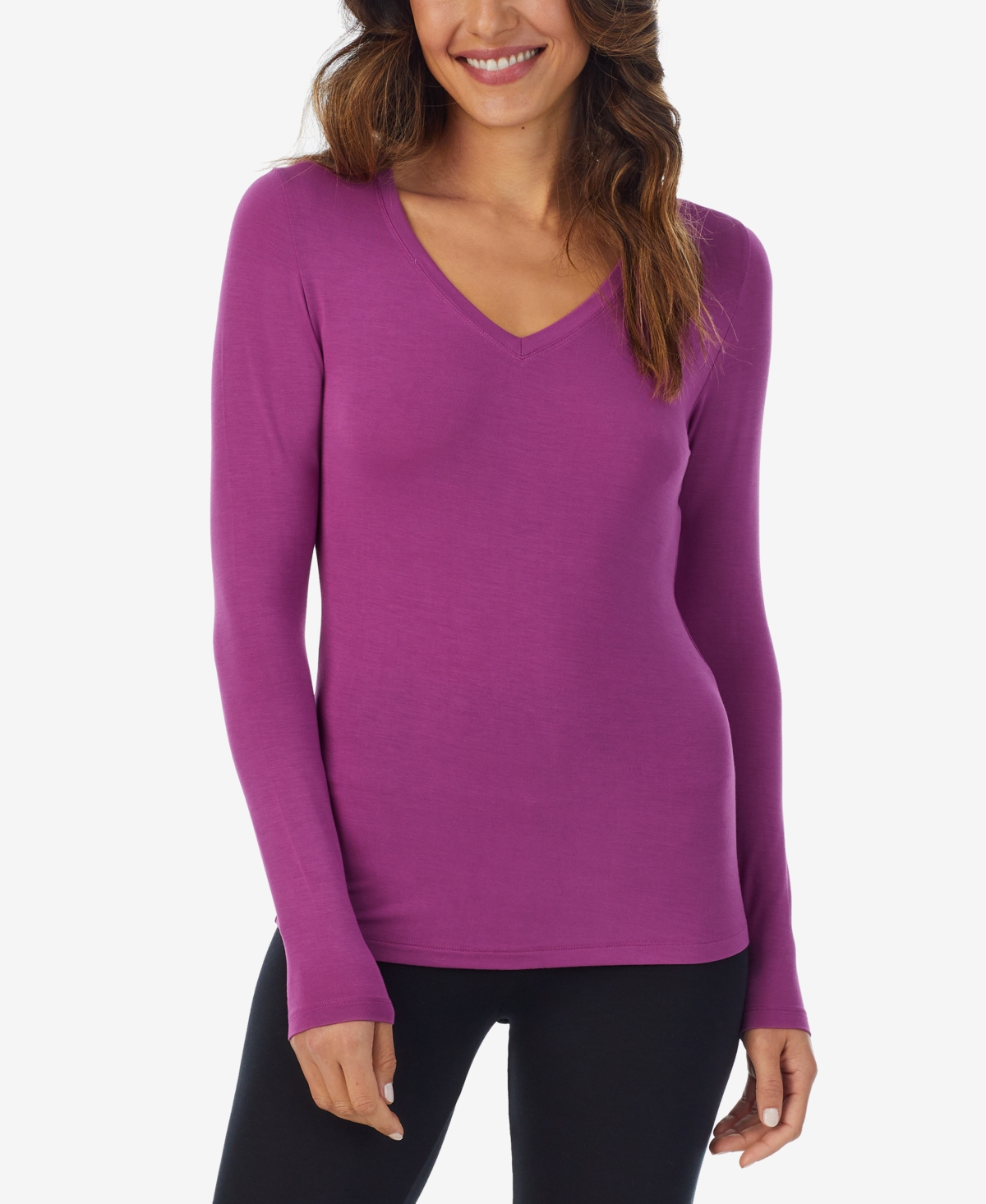 Cuddl Duds Petite Softwear Long-sleeve V-neck Top In Purple Radiance
