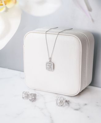 Diamond Round Baguette Square Halo Cluster Pendant Necklace Ring Earrings Collection In 14k White Gold Created For Macys