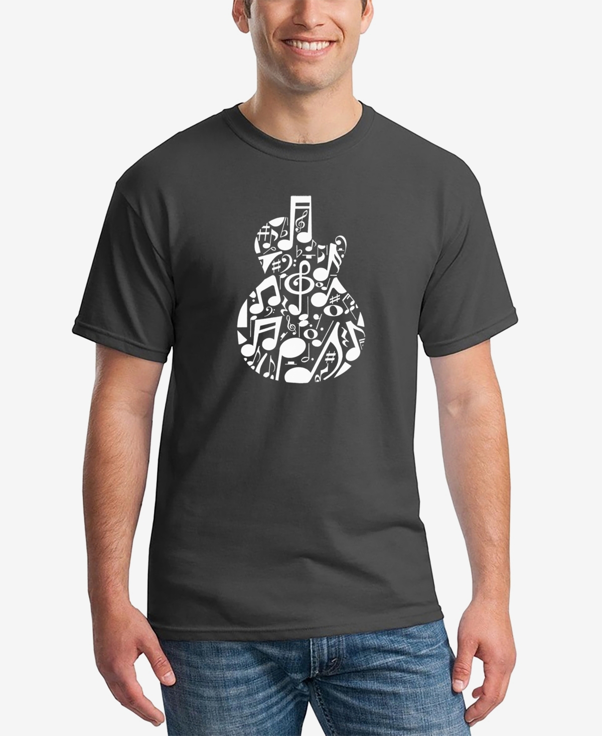 La Pop Art Men's Music Notes Guitar Printed Word Art T-shirt