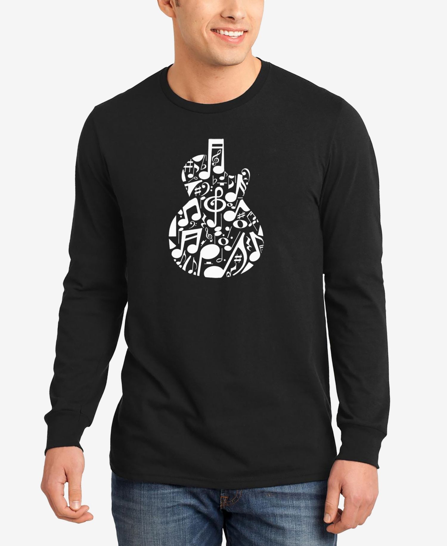 Men's Music Notes Guitar Word Art Long Sleeve T-shirt