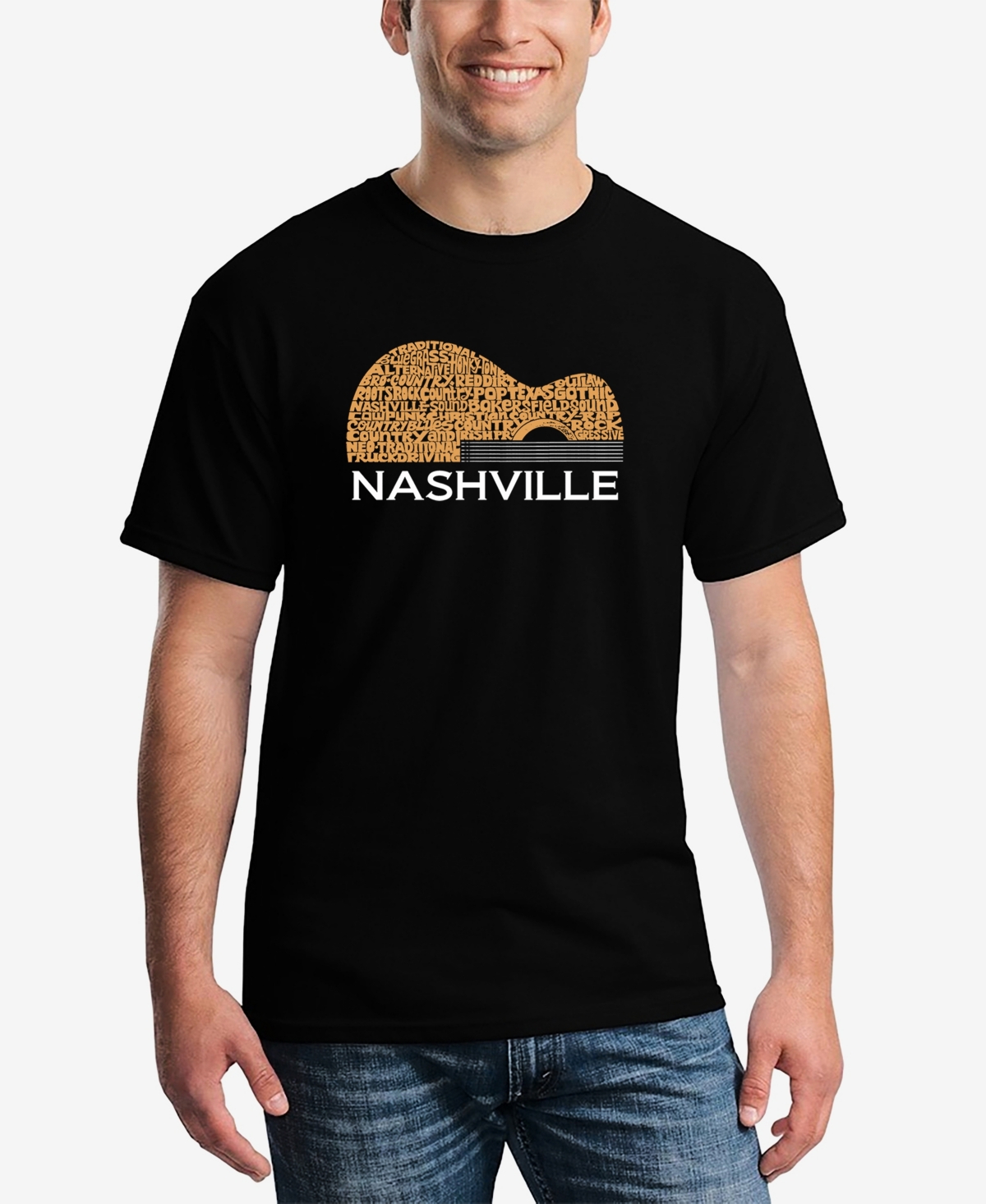 Men's Nashville Guitar Printed Word Art T-shirt - Dark Gray