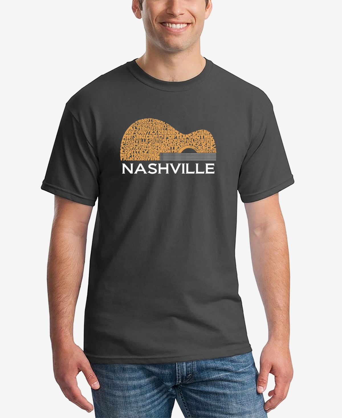 Men's Nashville Guitar Printed Word Art T-shirt - Dark Gray