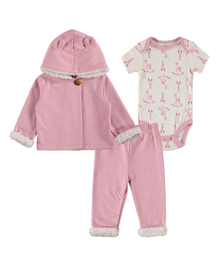 Chickpea Baby Girls Bodysuit, SherpaLined Jacket and Pant, 3 Piece Set