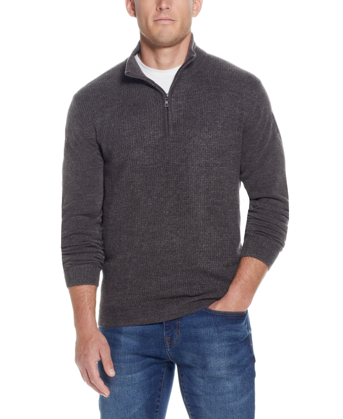 Weatherproof Vintage Men's Soft Touch Textured Quarter-zip Sweater In Pewter Heather