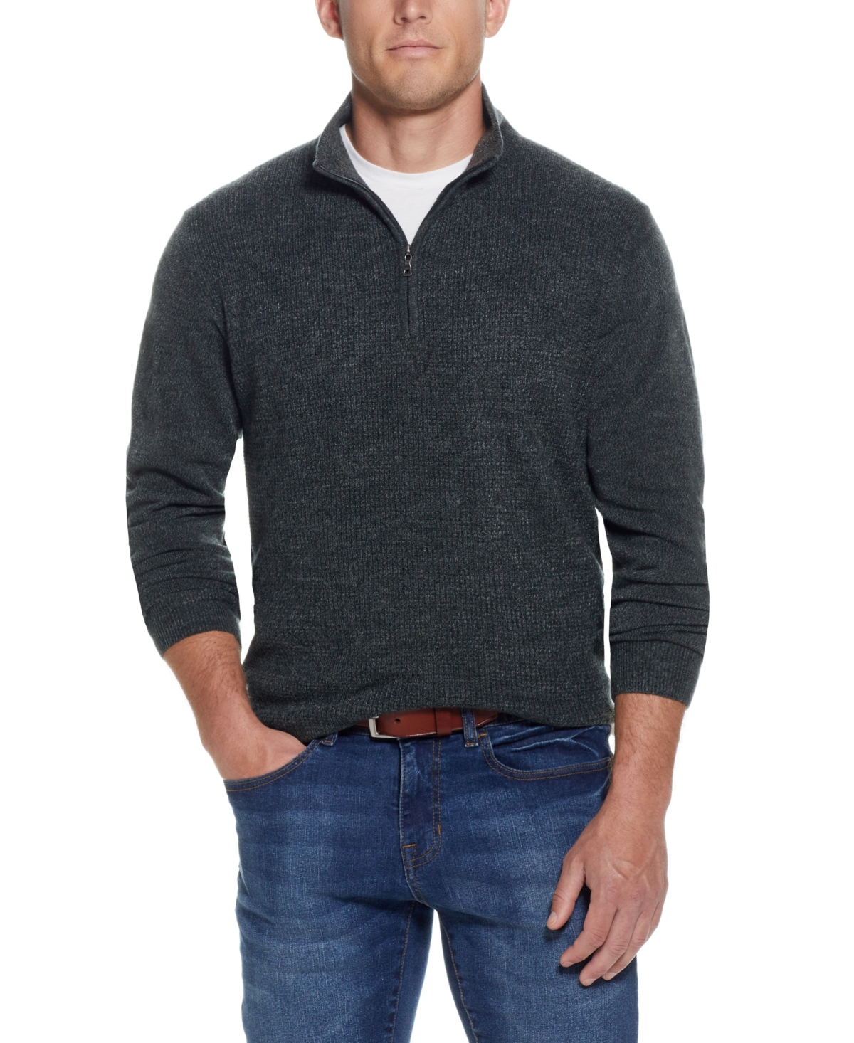 Weatherproof Vintage Men's Soft Touch Textured Quarter-zip Sweater In Evergreen