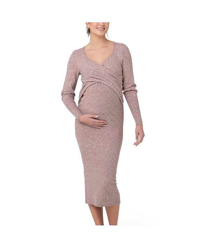Maternity Ripe Heidi Cross Front Nursing Knit Dress Pink Marle