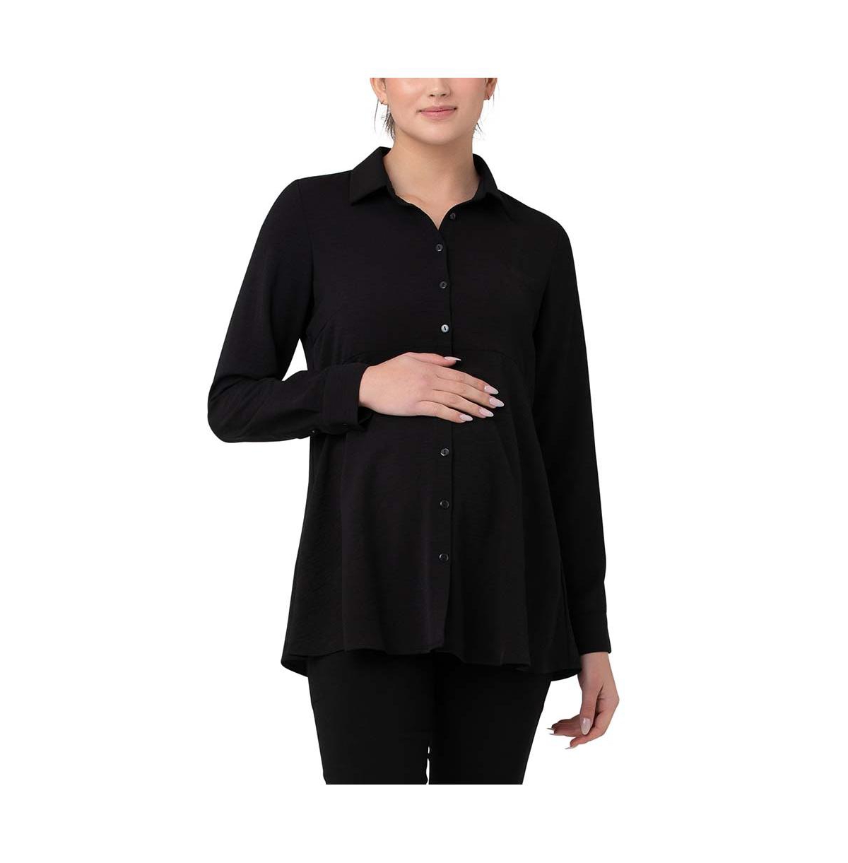 Maternity Ripe Tina Button Up Peplum Women Shirt Black - Black