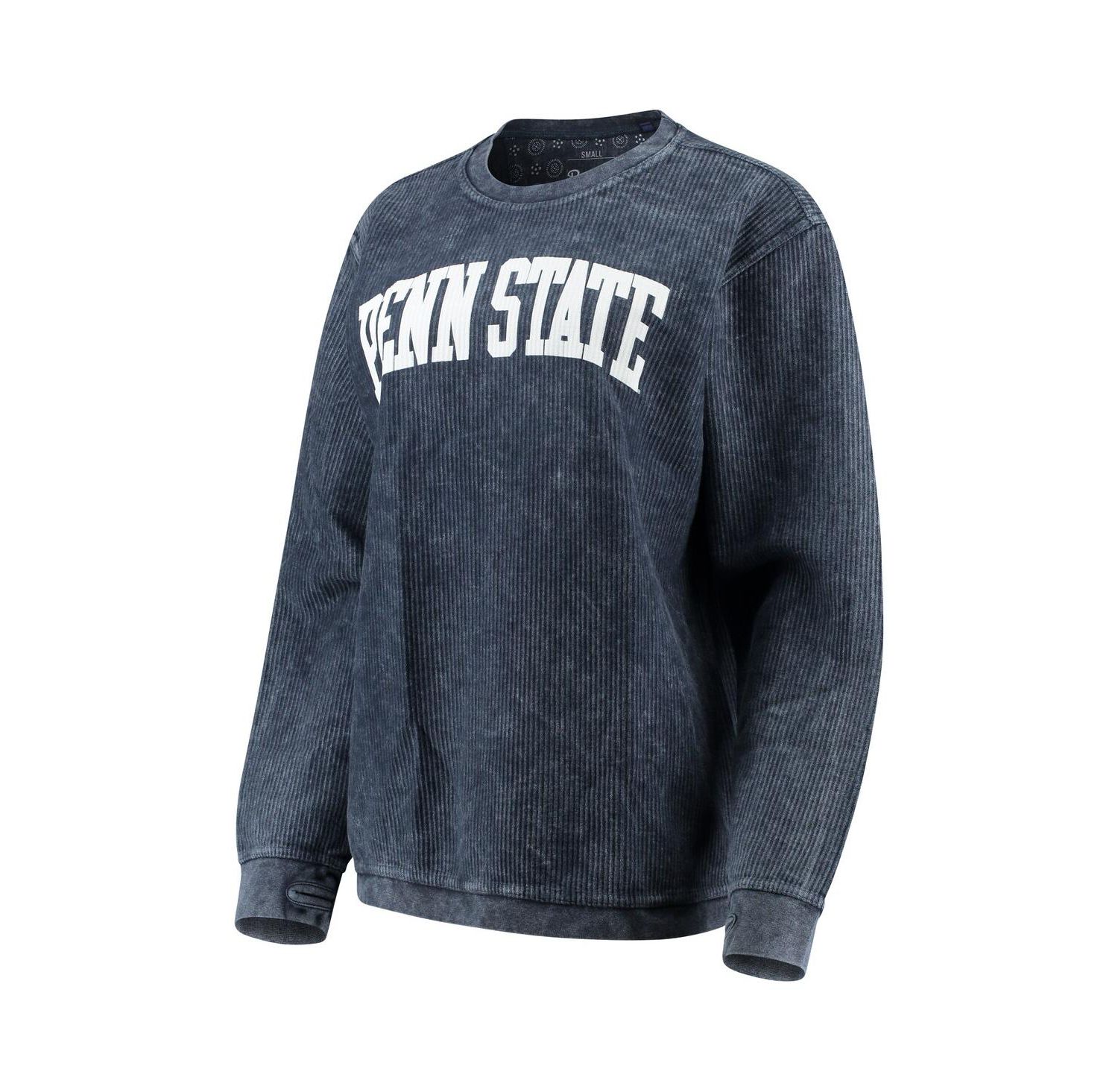 Women's Navy Penn State Nittany Lions Comfy Cord Vintage-Like Wash Basic Arch Pullover Sweatshirt