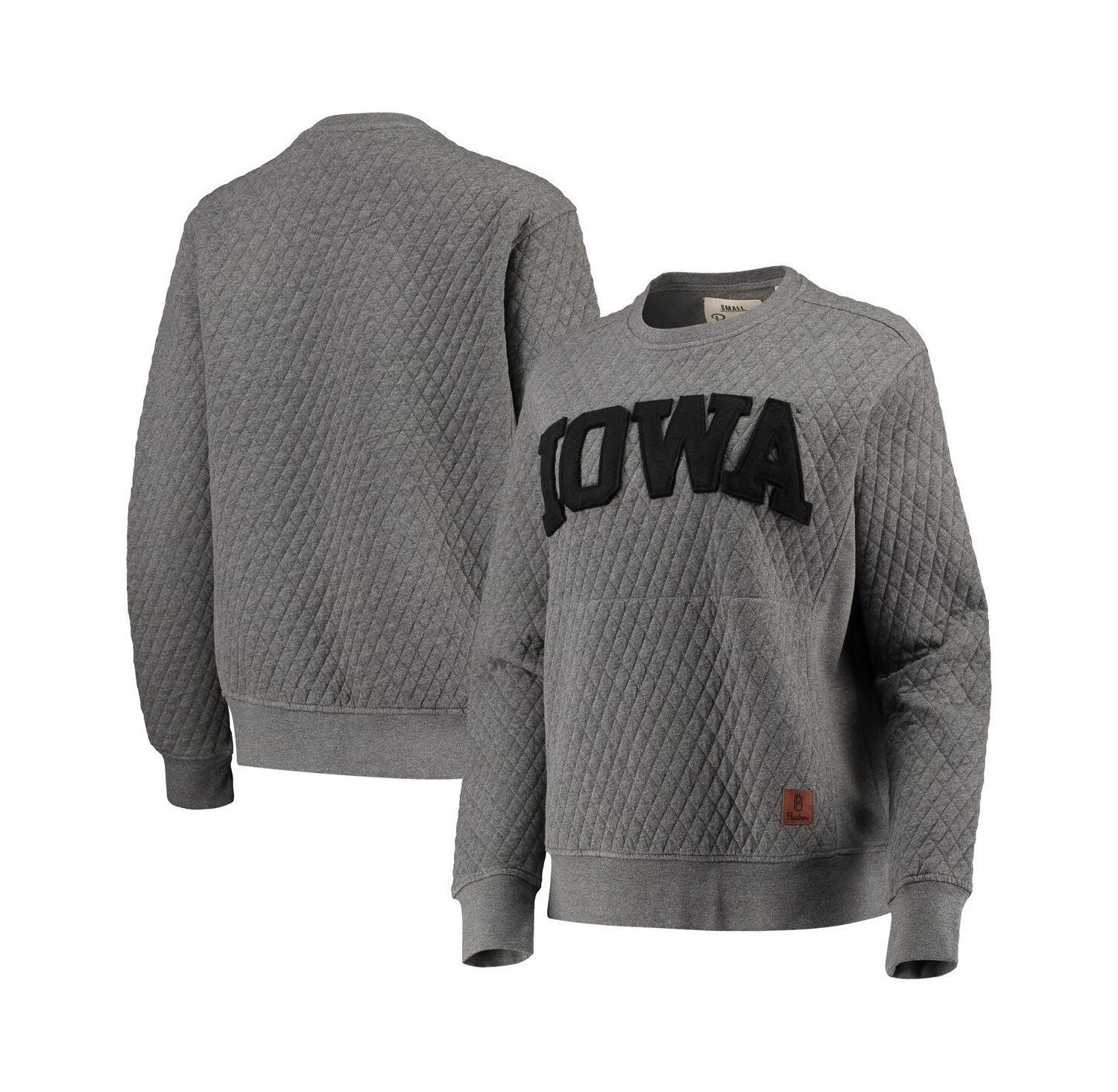 Women's Heather Charcoal Iowa Hawkeyes Moose Quilted Pullover Sweatshirt