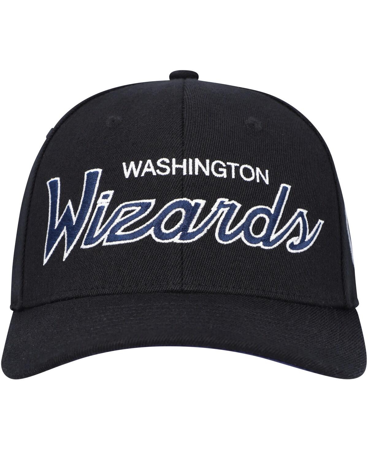 Mitchell & Ness Men's  Black Washington Wizards Hardwood Classics Script 2.0 Snapback Hat In Black