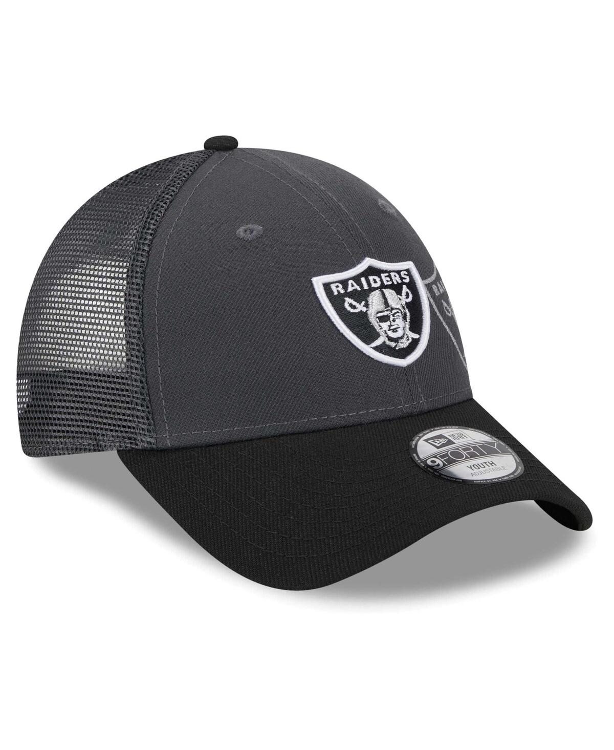 Shop New Era Little Boys And Girls  Graphite, Black Las Vegas Raiders Reflect 9forty Adjustable Hat In Graphite,black