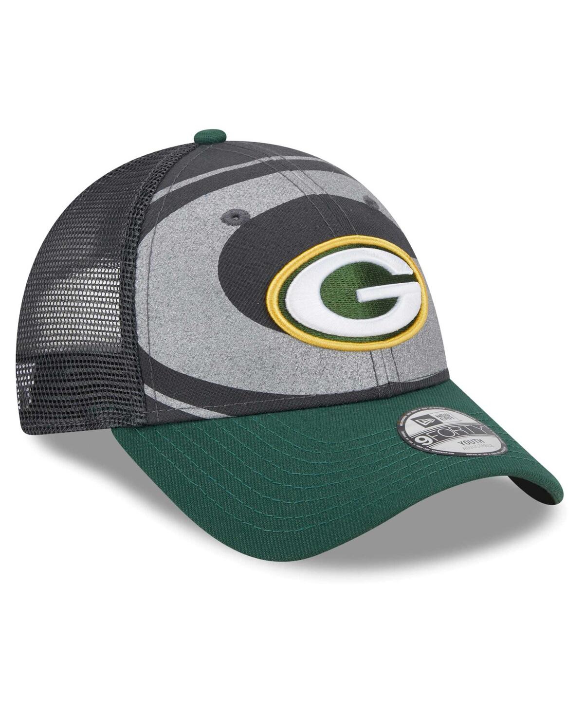 Shop New Era Preschool Boys And Girls  Graphite, Green Green Bay Packers Reflect 9forty Adjustable Hat In Graphite,green