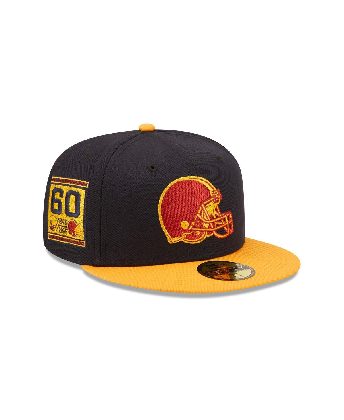 Shop New Era Men's  Navy, Gold Cleveland Browns 60th Anniversary 59fifty Fitted Hat In Navy,gold