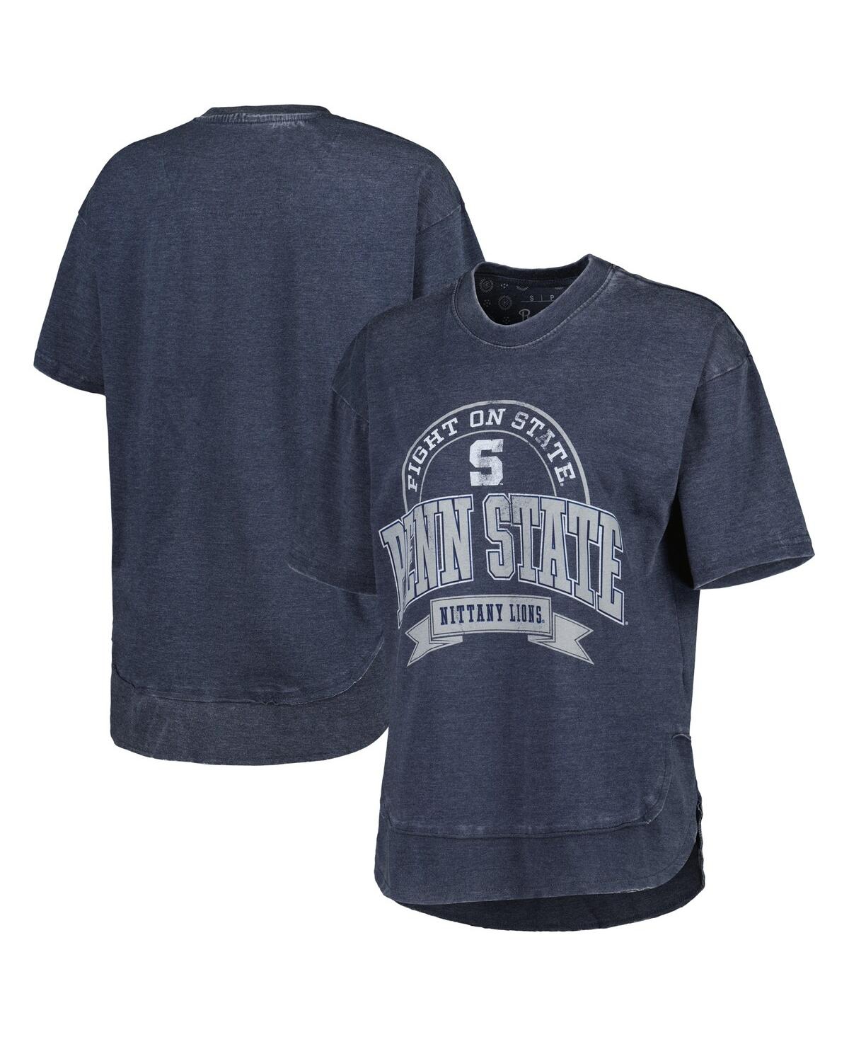 Shop Pressbox Women's  Heather Navy Penn State Nittany Lions Vintage-like Wash Poncho Captain T-shirt In Heathered Navy