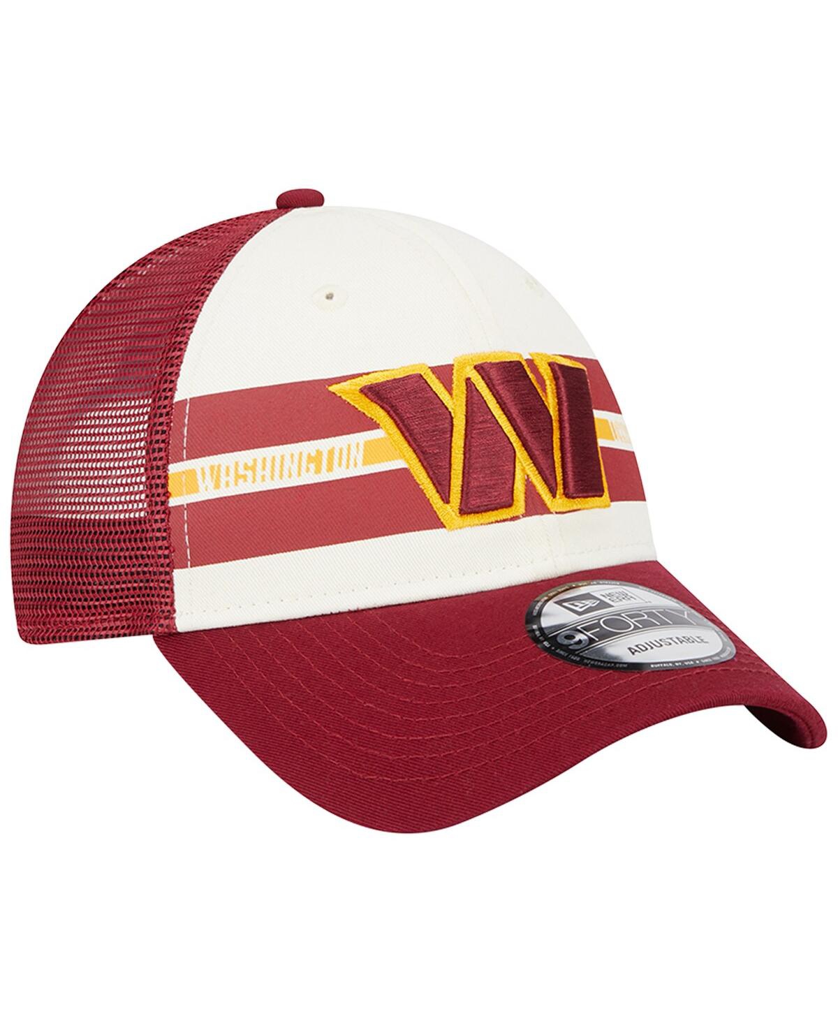 NEW ERA MEN'S NEW ERA CREAM, BURGUNDY WASHINGTON COMMANDERS TEAM STRIPE TRUCKER 9FORTY SNAPBACK HAT 