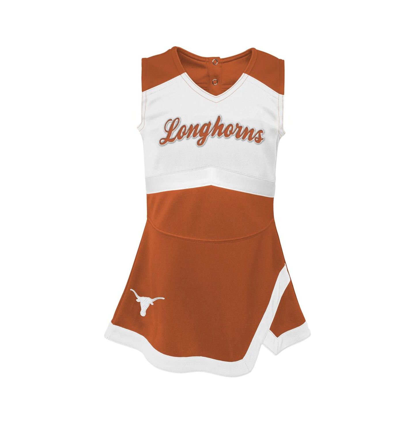 Платья Outerstuff Preschool Burnt Orange, White Texas Longhorns Two-Piece Cheer Captain Jumper Dress and Bloomers Set для девочек — фото 2