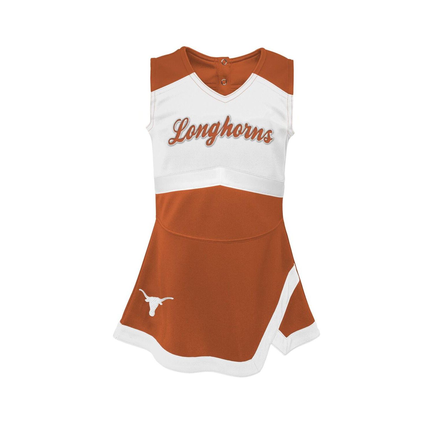 Girls Preschool Burnt Orange, White Texas Longhorns Two-Piece Cheer Captain Jumper Dress and Bloomers Set