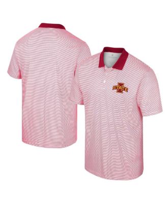 Men's White, Cardinal Iowa State Cyclones Print Stripe Polo Shirt