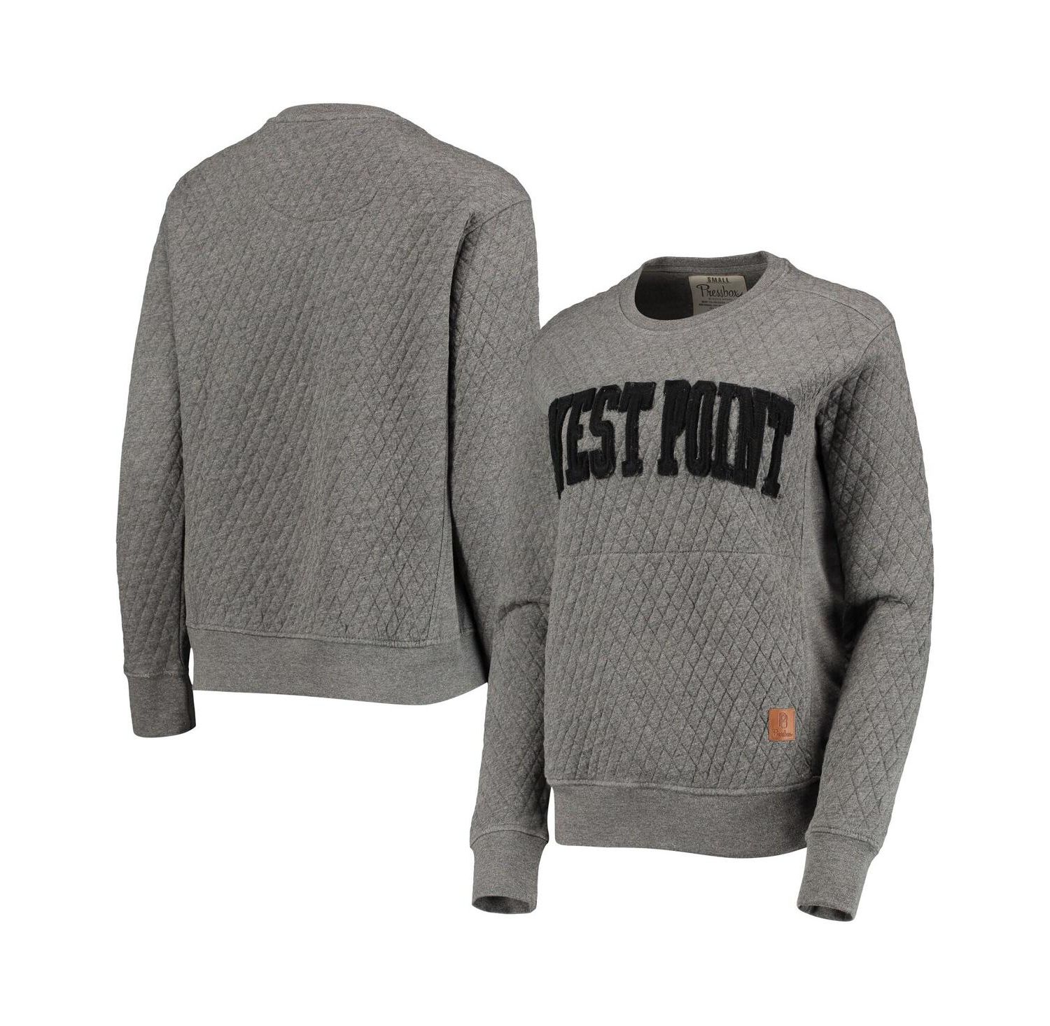 Women's Heather Charcoal Army Black Knights Moose Quilted Pullover Sweatshirt