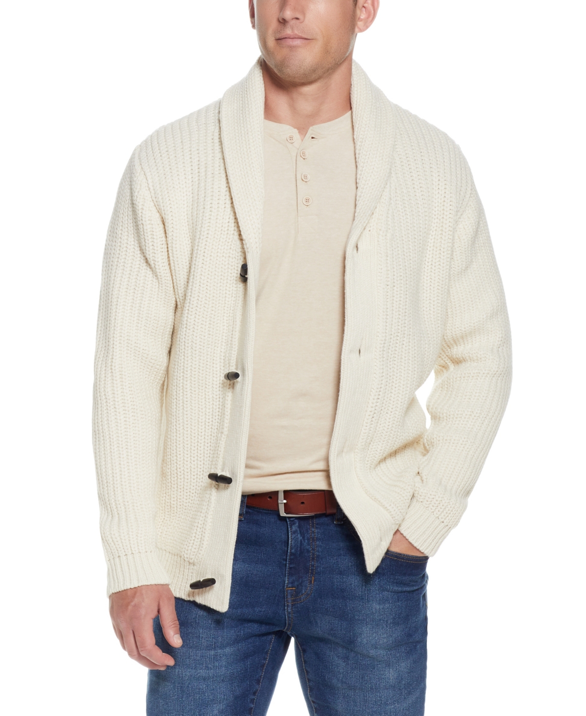 Weatherproof Vintage Men's Lined Toggle Cardigan Sweater In Ecru