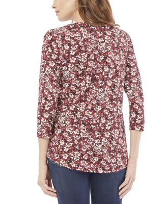 Women's Keyhole V-Neck Tank Top - Sleeveless Loose Fit Casual Blouse In Floral Print, Soft Cotton Blend, Summer Tops (Red, XX-Large)