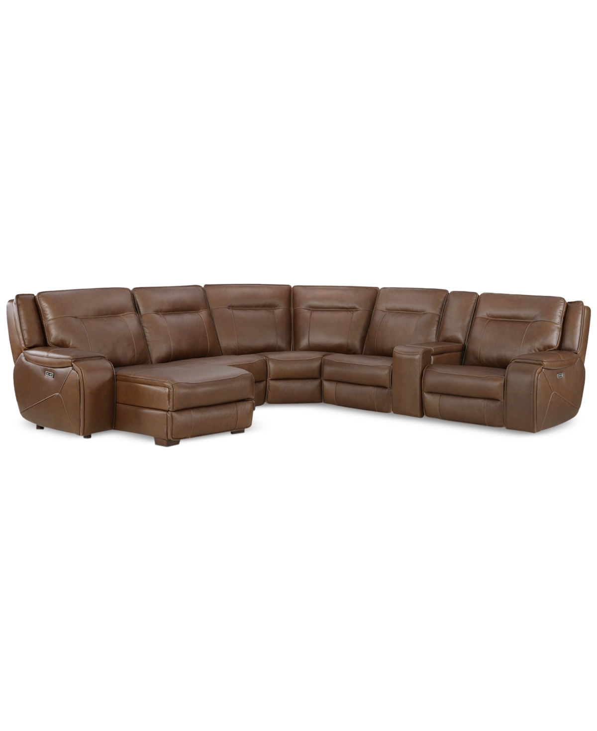 Macy's Hansley 6-pc. Zero Gravity Leather Sectional With 2 Power Recliners And Chaise, Created For  In Brown
