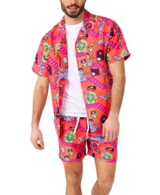 Men's Hawaiian 2 Piece Set - Rick & Morty Summer Beach Wear - Slim Fit - Includes Short Sleeve Shirt and Shorts