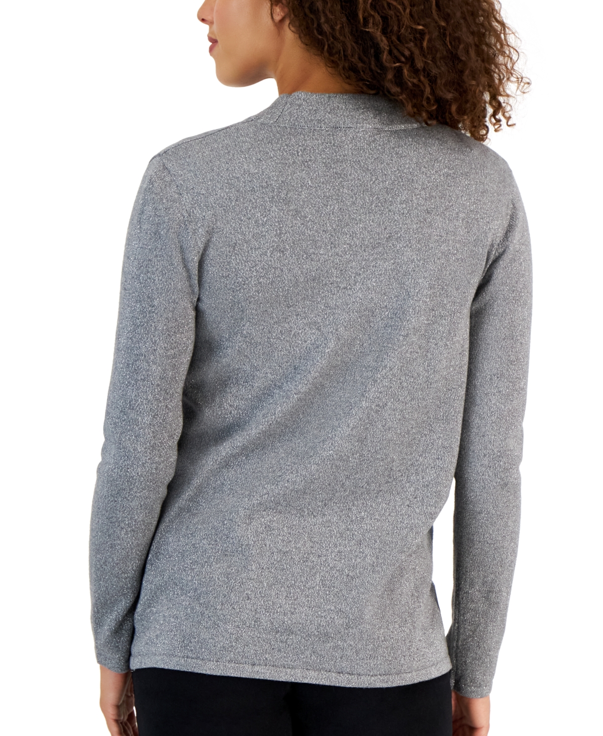 Shop Anne Klein Women's Malibu Metallic Open-front Cardigan Sweater In Medium Heather Grey