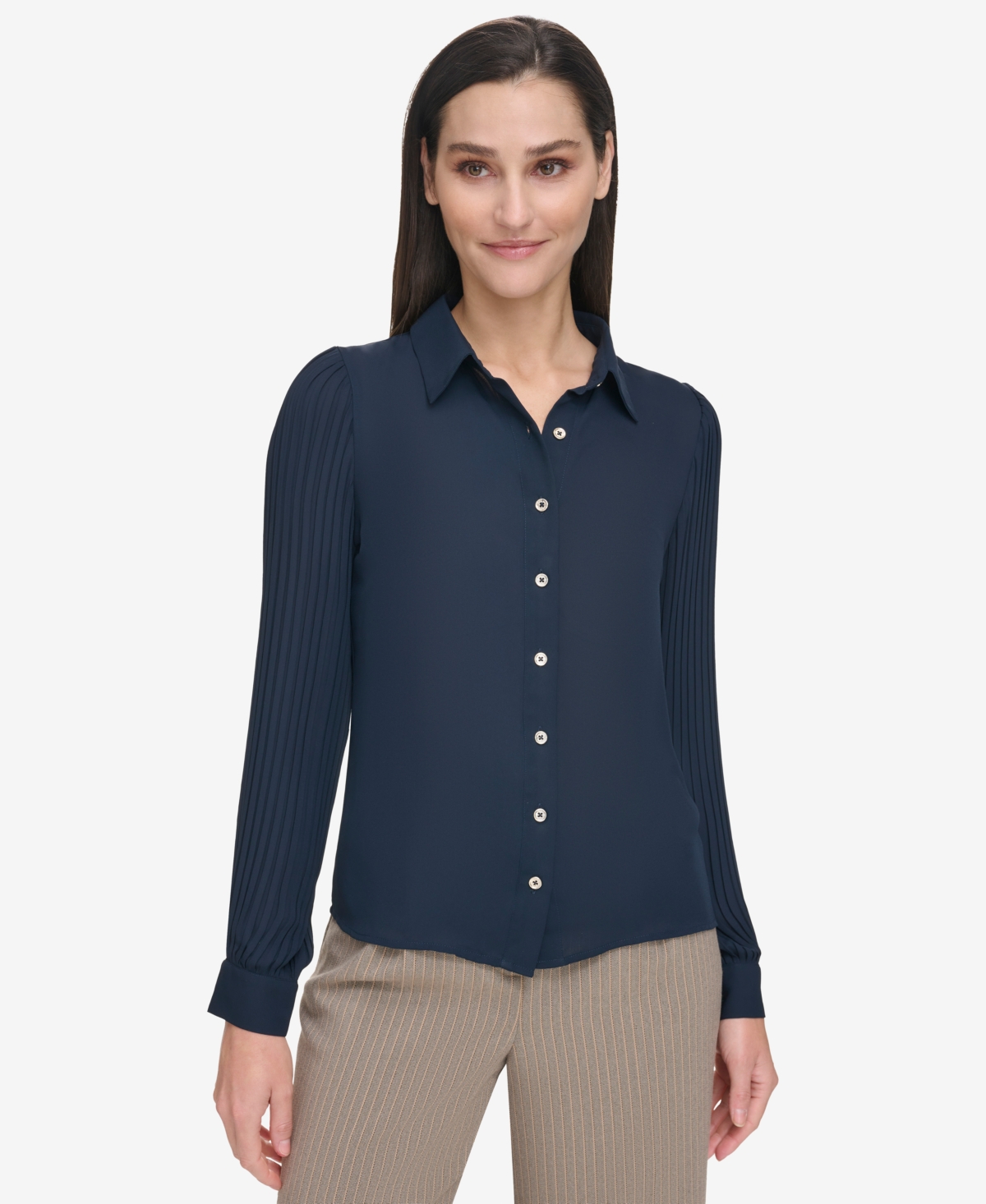 TOMMY HILFIGER WOMEN'S PLEATED-SLEEVE BUTTON-FRONT TOP