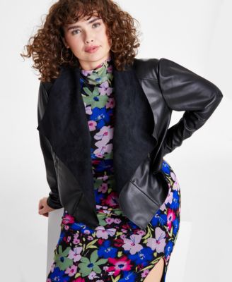Bar III - Plus Size Faux Leather Flyaway Jacket