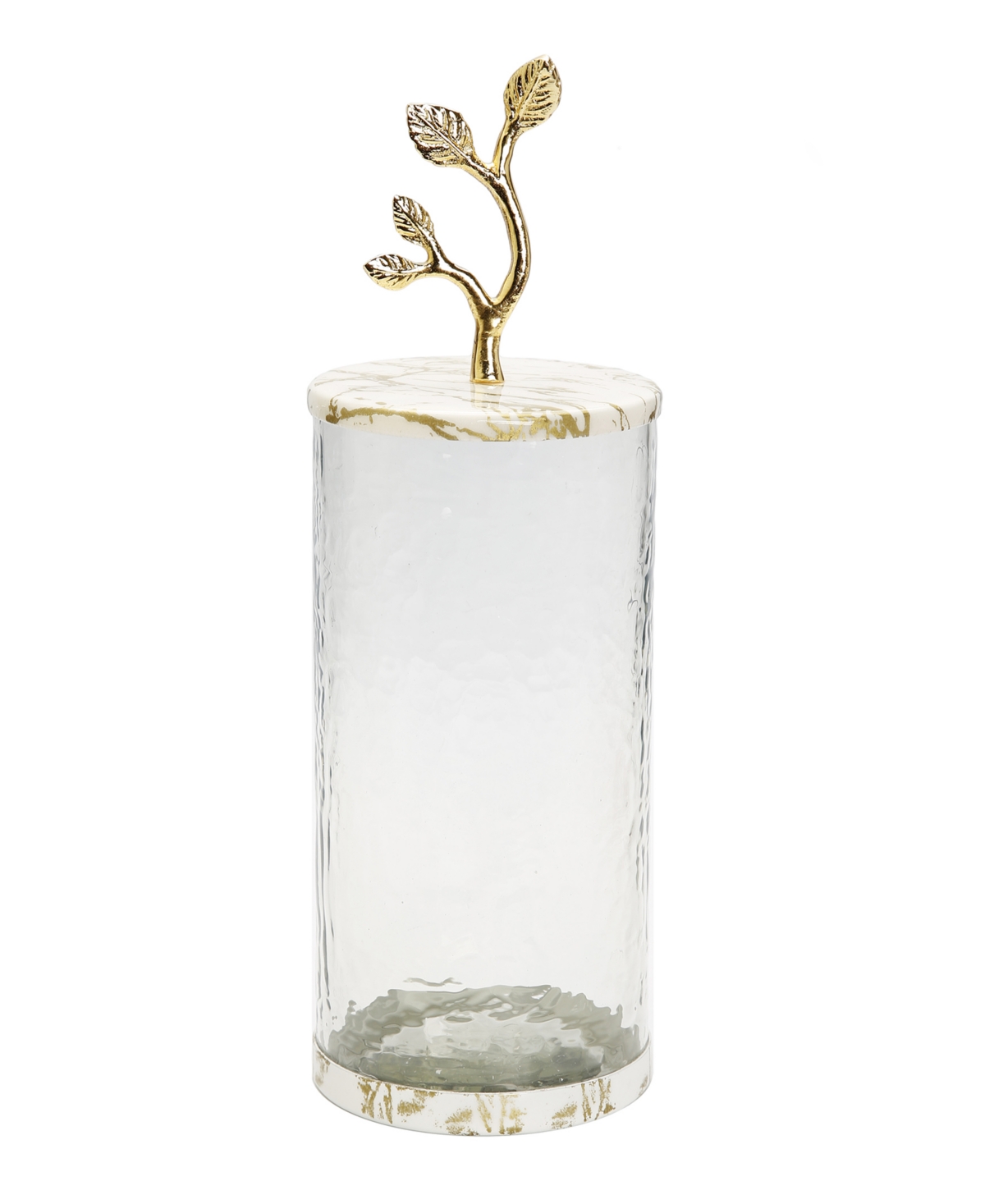 Classic Touch Glass Canister With Gold-tone Marble Lid And Leaf Handle In White