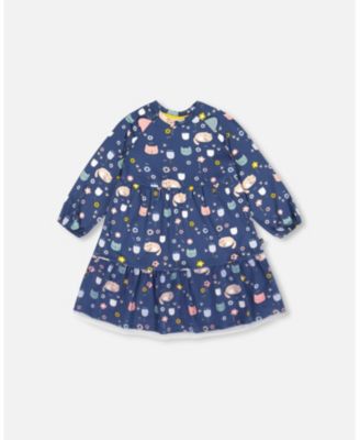 Deux Par Deux Printed Cat Dress With Mesh Frill Deux Par Deux Printed Cat Dress With Mesh Frill